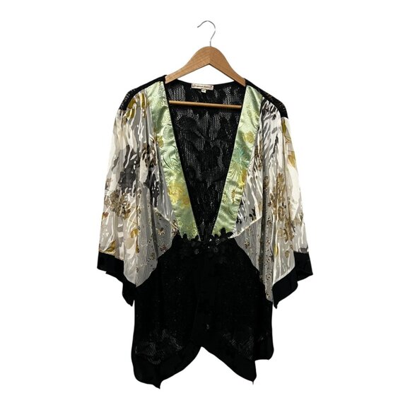Spencer Alexis Womens Kimono Jacket Plus 1X Lace Silk Blend Fairy Floral Asian - Picture 1 of 5